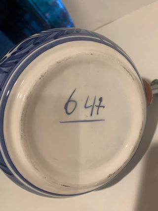 Vntg Pozzani water crock w/lid Blu/white