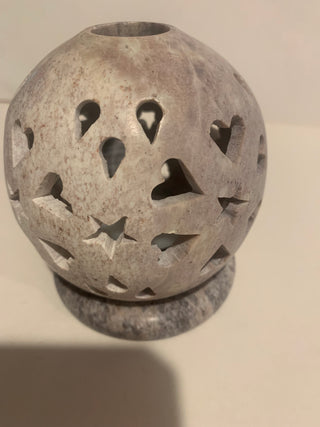 Vntg hand carved soapstone 3pc candle holder
