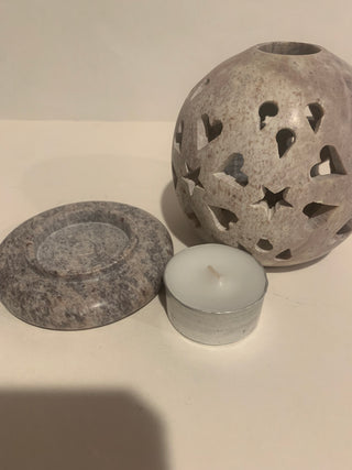 Vntg hand carved soapstone 3pc candle holder