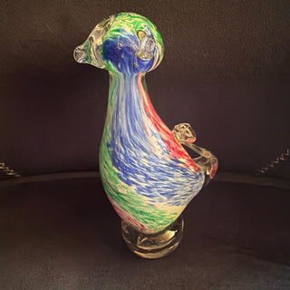 Vintage 7" Murano Style Multi-Colored Hand Blown Art Glass Cat Figurine on Pedestal