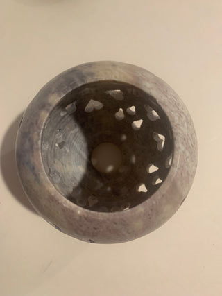 Vntg hand carved soapstone 3pc candle holder