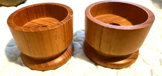 VTG Set of 2 MCM Turned Teak Wood Candle Holder