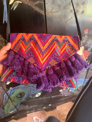Handcrafted Embroidered Tassel Clutch /crossbody handbag
