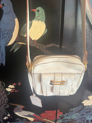 Ralph Lauren Gold Tag White Pebble Leather Adjustable Crossbody purse