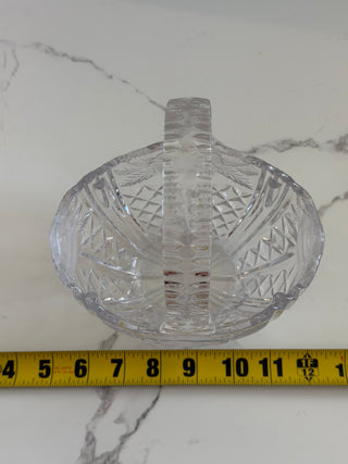 Vintage Anna Hütte Lead Crystal Basket with Handle | Frosted Rose & Diamond Pattern