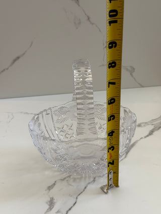 Vintage Anna Hütte Lead Crystal Basket with Handle | Frosted Rose & Diamond Pattern