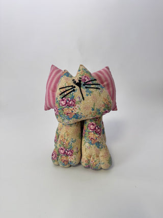 Floral Fabric Cat Shelf Sitter Pink Striped Bow Approx 7 Inch