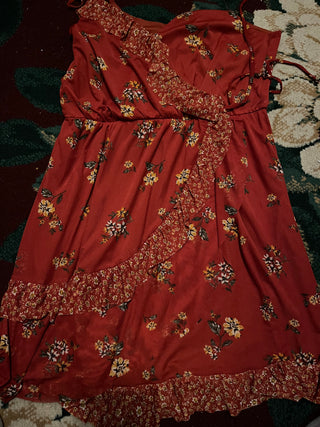 Red Floral Ruffle Dress