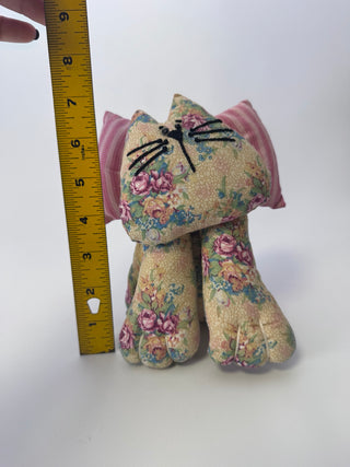 Floral Fabric Cat Shelf Sitter Pink Striped Bow Approx 7 Inch