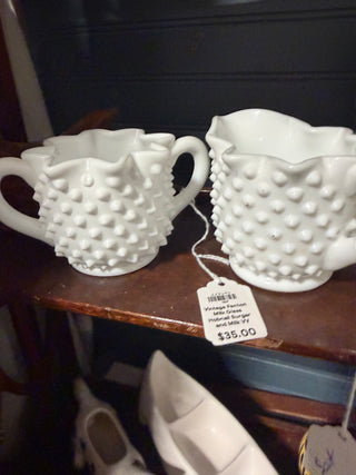 Vintage Fenton Milk Glass Hobnail Surgar and Milk VV