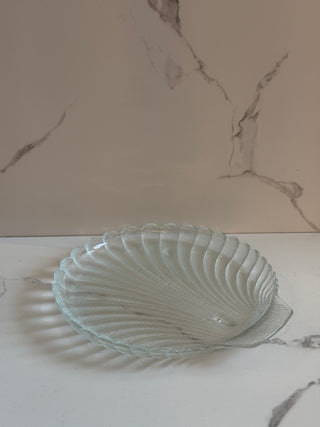 Vintage Anchor Hocking Clear Glass Seashell 3-Footed Serving Plate