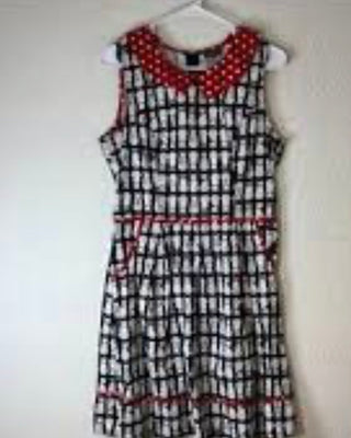 Retrolicious Portrait Cats Fit & Flare Dress Black& White with Red and White polkadots 2X