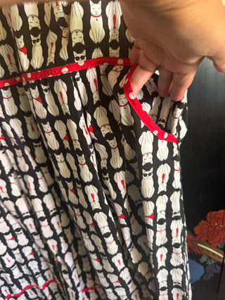 Retrolicious Portrait Cats Fit & Flare Dress Black& White with Red and White polkadots 2X