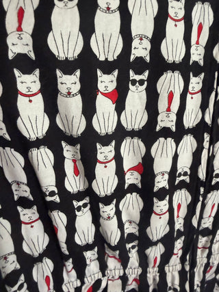 Retrolicious Portrait Cats Fit & Flare Dress Black& White with Red and White polkadots 2X