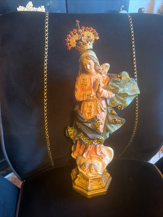Hand Painted Multicolored Resin Our Lady of Assumption with crown 19"