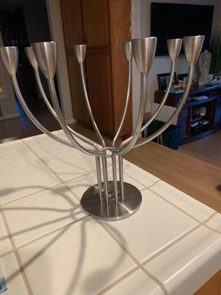 Vntg Stainless 8 arm candelabra 13x13”