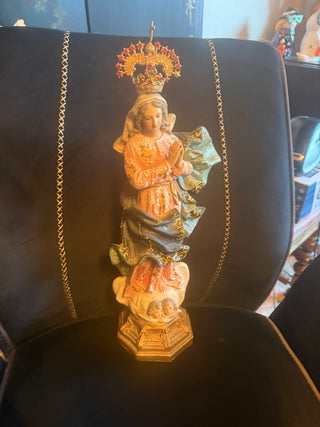 Hand Painted Multicolored Resin Our Lady of Assumption with crown 19"