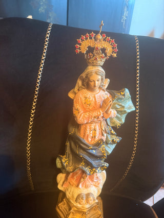 Hand Painted Multicolored Resin Our Lady of Assumption with crown 19"