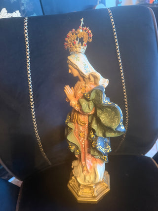 Hand Painted Multicolored Resin Our Lady of Assumption with crown 19"