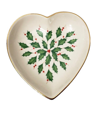 Lenox Christmas Candy Dish Heart Shaped Berry Holly Leaf Holiday Archive Trinket