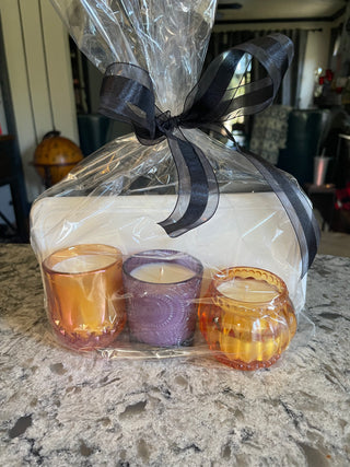 Fall Trio of candles w/stone riser