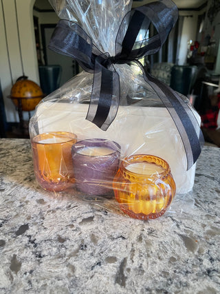 Fall Trio of candles w/stone riser