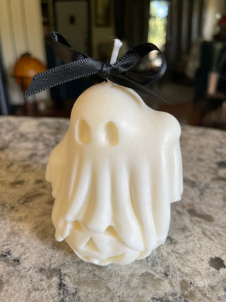 Candle White Ghost on Pumpkin w/bow or no bow