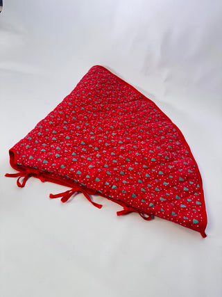 Vintage Quilted Christmas Tree Skirt, Red Green Trees, ~48in, Tie Closures