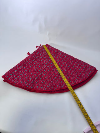 Vintage Quilted Christmas Tree Skirt, Red Green Trees, ~48in, Tie Closures