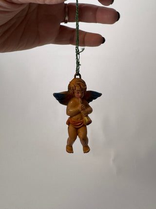 Vintage Cherub Angel Horn Christmas Ornament Blue Pink Wings