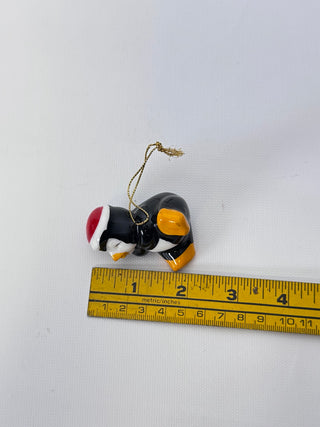 Vintage Ceramic Penguin Christmas Ornament Red Santa Hat Black White