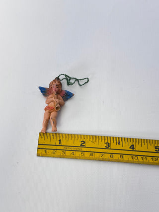 Vintage Cherub Angel Horn Christmas Ornament Blue Pink Wings