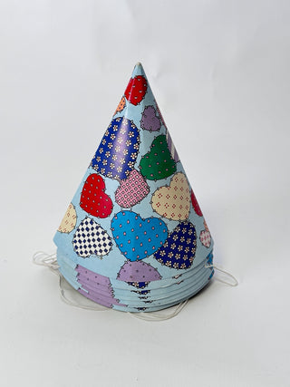 Vintage 1989 Berta Patchwork Heart Paper Cone Party Hats Lot Pastel Birthday