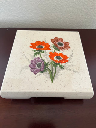 Vintage Ceramic Trivet Tile Floral