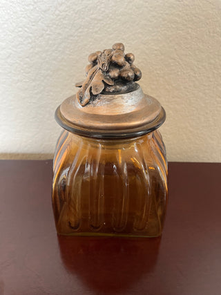 Vintage Ribbed Amber Glass Jar