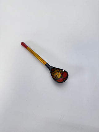 Khokhloma Style Painted Wooden Spoon Red Berries Gold Black Folk Art 6 Inch