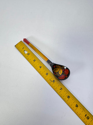 Khokhloma Style Painted Wooden Spoon Red Berries Gold Black Folk Art 6 Inch