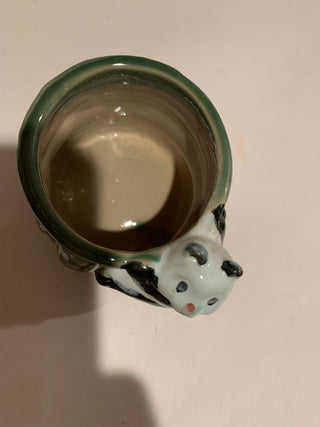 Vntg ceramic panda bamboo 2.5” vase