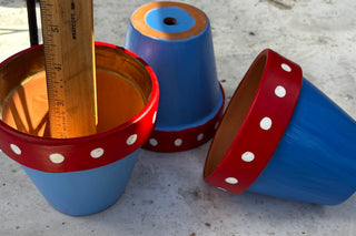 Blue, Red, White Dot Pot