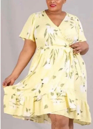 RACHEL Rachel Roy yellow floral wrap midi dress 2X