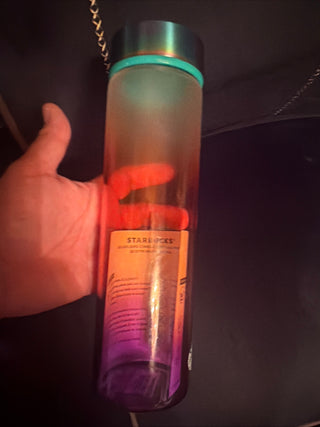 New Starbucks Blue Coral Ombre Reusable Glass Water Bottle 18 oz 2020