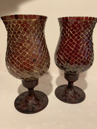 Vntg 11.5” Red Mosaic Hurricane (EACH)