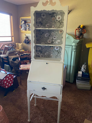 White secretary desk with shelving