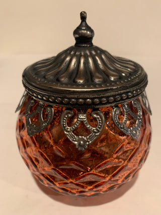 Vntg Amberina lidded canister 5x4”