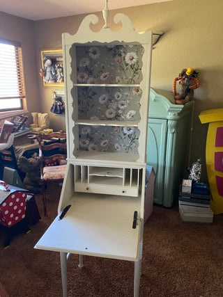 White secretary desk with shelving