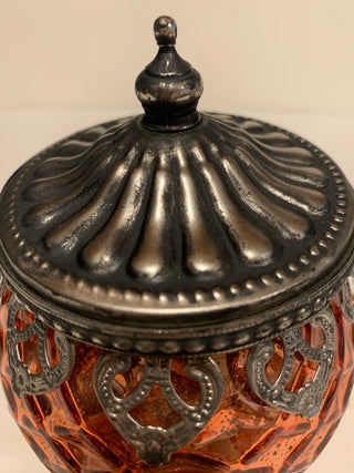Vntg Amberina lidded canister 5x4”