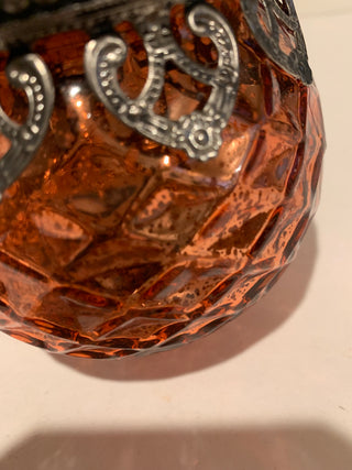 Vntg Amberina lidded canister 5x4”