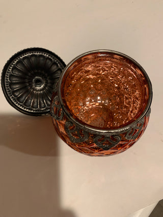 Vntg Amberina lidded canister 5x4”