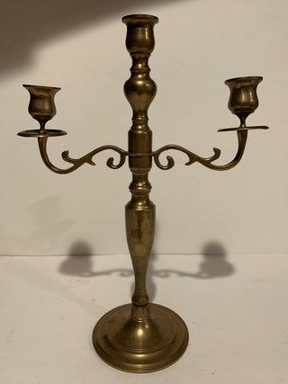 Vntg brass 3 arm  Candelabra 14”