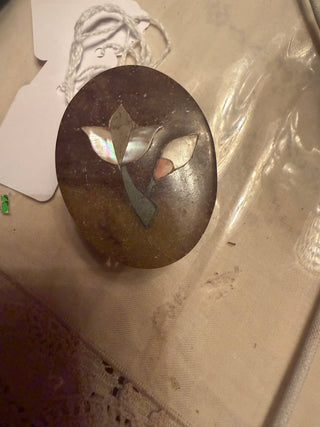 Vintage Hand Carved Soapstone Mother of Pearl Inlay  Trinket box